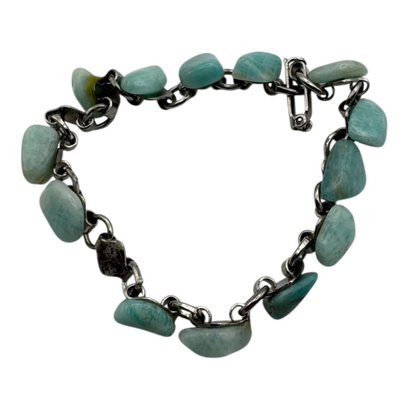 Jewelry - Vintage Amazonite Nugget Bracelet with Silvertone‎ Chain – Natural Blue-Green